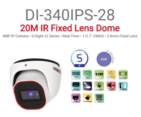 מצלמת כיפה עם מיקרופון מובנה Provision IP 4MP 2.8 DI-340IPS-28
